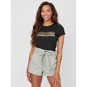 Guess Black Short Sleeve Steel Gold Sequin & Rhinestone Foil Logo T-Shirt